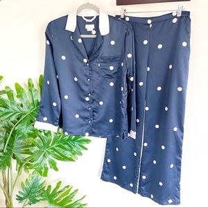 Kate Spade Navy and Pink Polka Dot Satin Pajamas Medium